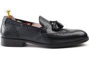 Men’s black Genuine Leather Formal Tassel Loafers Dress Shoes - Feetique Footwea